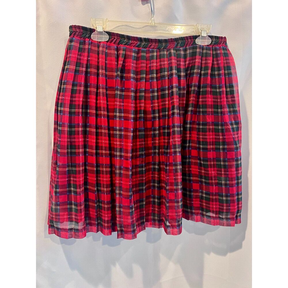 Women's Chiffon Red Plaid Royal Stewart Tartan Pleated Skirt – Medium